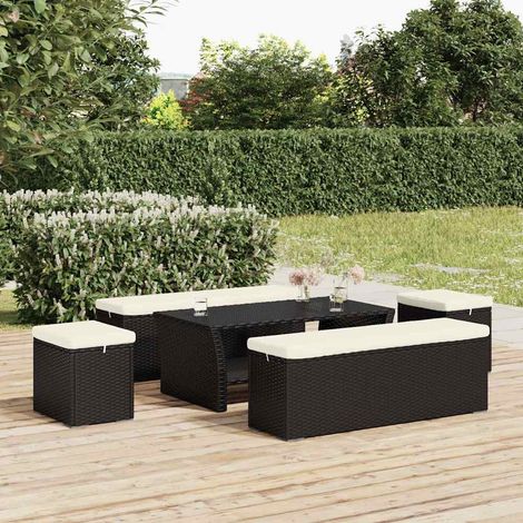 vidaXL Poufs avec coussins lot de 2 noir 40x30x40 cm résine tressée (1/5)
