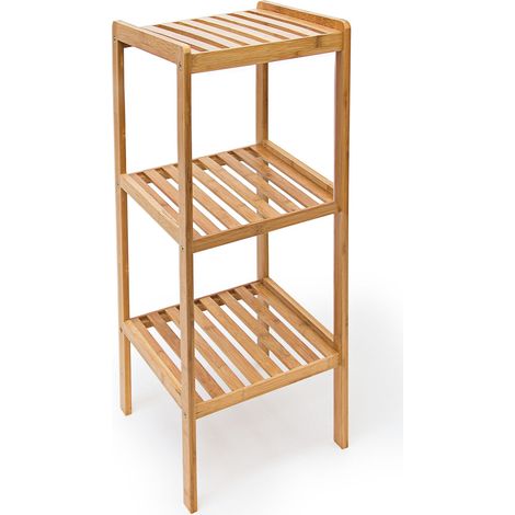 Étagère de rangement colonne salle de bain 79 x 33 x 33 cm idéale pour petits espaces design en bambou naturel (1/4)
