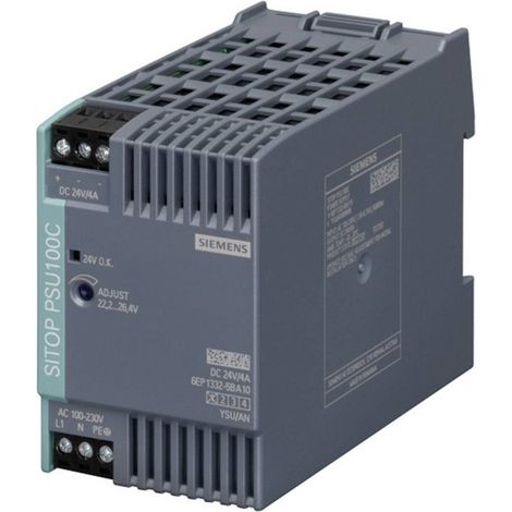 Alimentation pour rail DIN Siemens, série SITOP PSU100C, 24V c.c. 4A, 85 264V c.a., 96W ( Prix pour 1 )