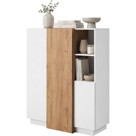 Dmora Credenza Gasima, Sideboard 8 Fächer, Schwingtüren, 3 Türen, 100x45x134h cm Weiß