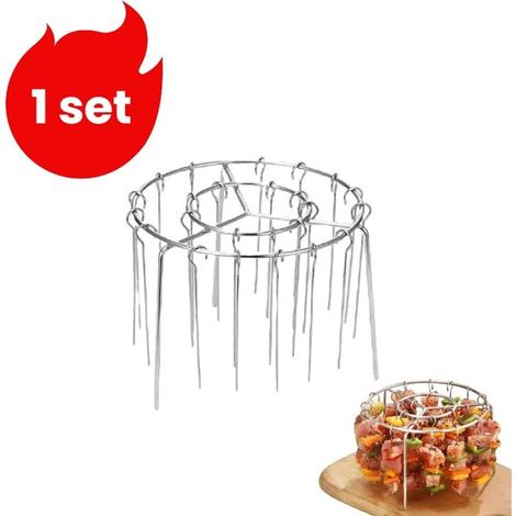 Support à brochettes pour Airfryer – Ensemble avec 1 support rond vertical et 24 brochettes en acier inoxydable – Accessoire compatible friteuse à air (1/5)