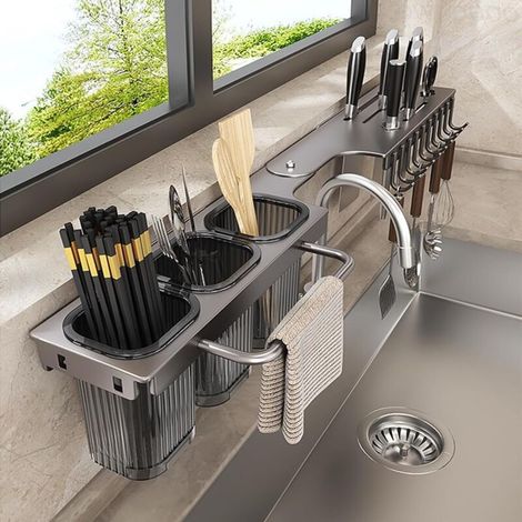 Bloc à couteaux, porte-couteaux multifonction pliable, le design à 270° avec ajustement d'angle active les coins inutiles dans la cuisine