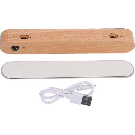 Lampe murale en bois avec détecteur de mouvement, rechargeable et portable, veilleuse LED pour chambre, couloir ou sous meuble. Idéale pour la chambre, le couloir ou comme lampe de chevet. (1/5)