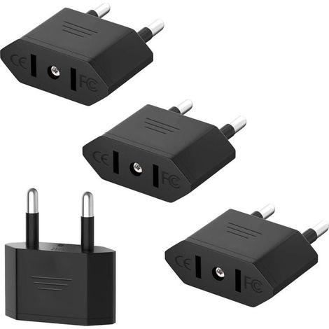 4 Pièces Adaptateur Prise USA, Adaptateur USA vers France, Adaptateur Secteur US vers Europe (EU), Adaptateur USA Prise, Adaptateur Voyage US vers EU (Noir)