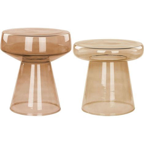 Set of 2 Side Tables LAGUNA/CALDERA Glass Golden Brown (1/5)