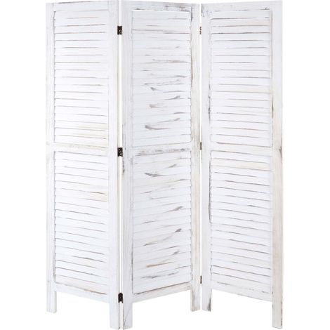 Paravent HHG-519, Trennwand Sichtschutz Raumteiler, Shabby-Look 170x120cm weiß (1/5)