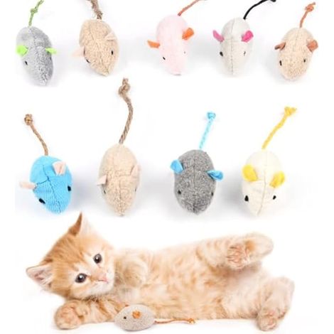 Jouets souris à l'herbe à chat, lot de 9, mini peluche pour chat, jouet à mâcher pour nettoyage dentaire, jeu interactif d'intérieur (couleurs variées) (1/5)