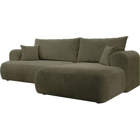 Selsey Ovo Cord – Ecksofa Schlaffunktion, Bettkasten, Cordstoff, rechts, Olivgrün (1/5)