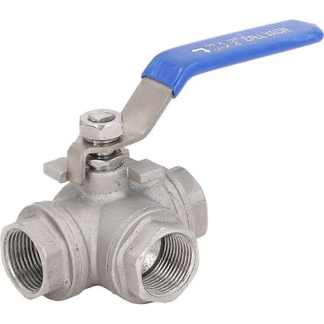 Robinet à bille à 3 voies en L, filetage femelle 3/4 pouce, raccord de plomberie en acier inoxydable 304 (1/4)