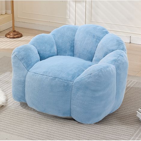 Sillón loto compacto azul de tela peluche efecto terciopelo, sin montaje, fácil de mover HAVRYA (1/5)