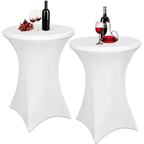 2-teilige Stretch-Tischdecke, 80 x 110 cm, hohe Tischdecke, dehnbare Spandex-Tischdecke zur Dekoration von Bistrotischen, Geburtstagsfeiern, Banketten, Cocktailpartys, Hochzeitsbanketten (weiß) (1/5)