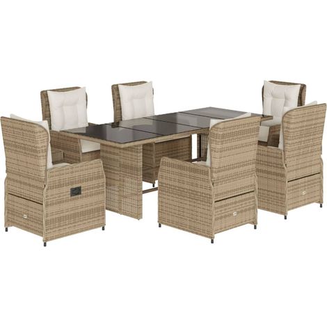 7-tlg. Garten-Essgruppe mit Kissen Beige Poly Rattan vidaXL