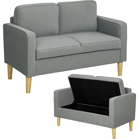 Zweisitzer-Sofa mit Stauraum und soliden Holzbeinen, für Wohnzimmer, Schlafzimmer, 117 x 63 x 79 cm, Hellgrau