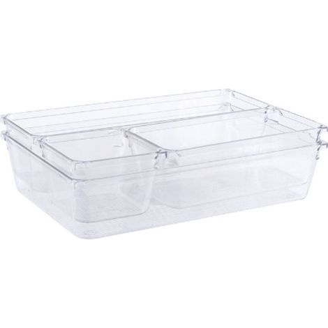 Sollbry Boite Stockage pour Tiroir, Grand Bac Plastique pour Couverts et Accessoires, Transparent,ensemble de 4 pièces (1/5)