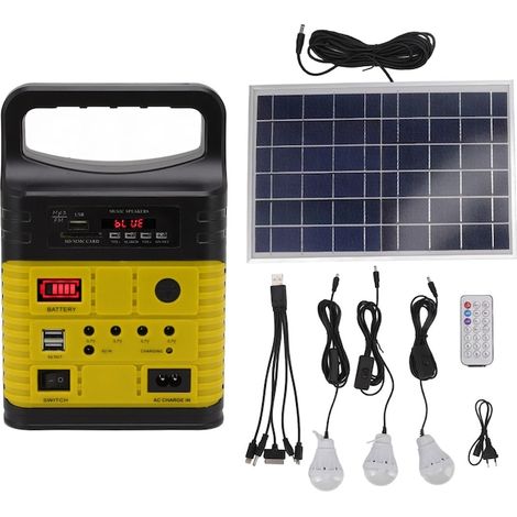 Générateur solaire portable, 7500mAh, LED, Bluetooth, radio, charge mobile, ABS, plug EU, éclairage doux et agréable (1/5)