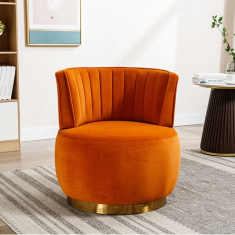 Drehstuhl mit Samtbezug, 360 Grad drehbar, gepolsterte Sitzfläche, orange (1/5)