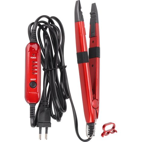 Fer à extensions ergonomique professionnel durable avec régulation de température, prise rouge EU 220-240V (1/5)