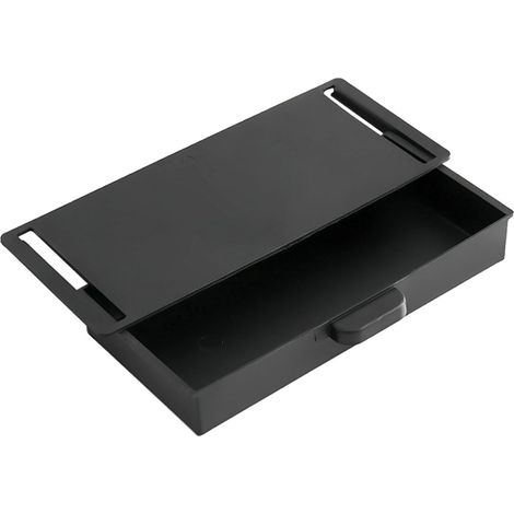 Organizador de cajones para oficina, caja de almacenamiento debajo del escritorio, cajón deslizante autoadhesivo oculto, gran capacidad, fácil instalación (negro) (1/4)
