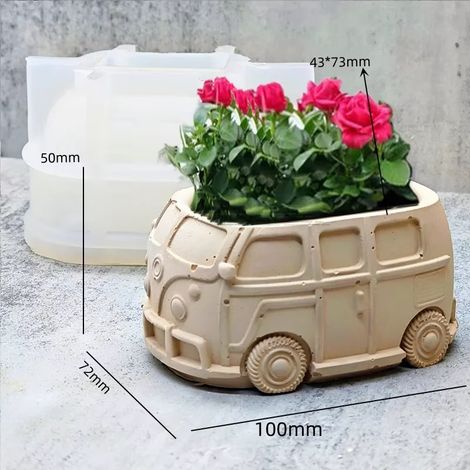 (Moule de bus)Moule en résine silicone pour pot de fleurs, plante grasse, locomotive, boîte de rangement, moule en béton, moteur, train, coupelle à bougie, moules en plâtre (1/4)