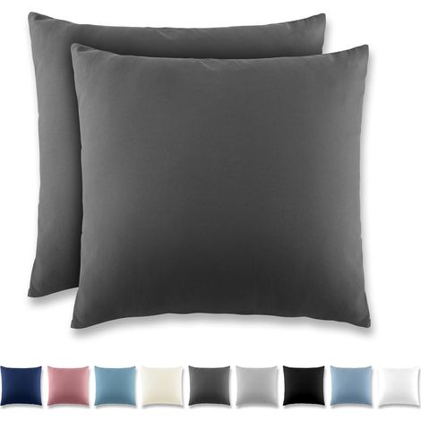 Taie Oreiller 50x50 Gris foncé - Lot de 2 Taies d'Oreillers 50 x 50 Carré en Microfibre Brossée, Housse Oreiller Coussin Oreiller avec Fermeture Éclair (1/5)