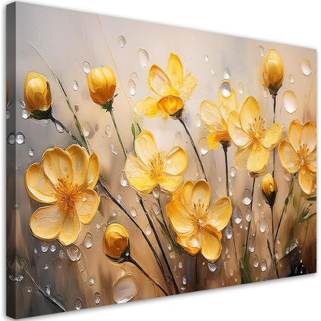 Tableau déco Fleurs jaunes Plantes Gouttes de rosée 60x40 (1/5)