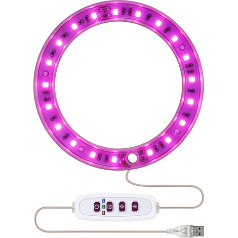 Vollspektrum-LED-Pflanzenlampe mit 20 LEDs, 8h/12h/16h Timer, 5 Helligkeitsstufen, verstellbarer Höhe, USB-Anschluss und Lichtring für Sukkulenten. (1/5)
