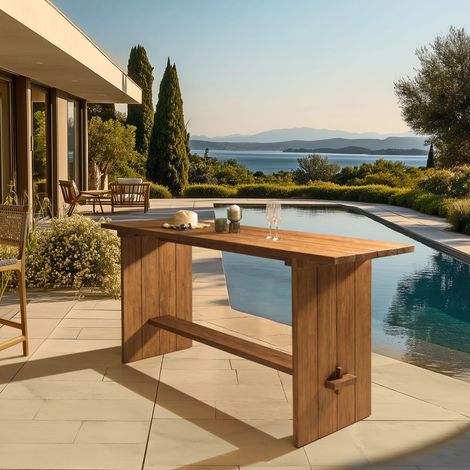 COLINE - Bar de jardin 240x70cm en bois de teck recyclé couleur naturelle (1/5)