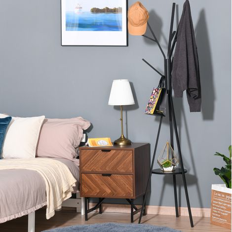 Perchero de pie de madera y metal negro con 8 ganchos, 45 x 45 x 180 cm, 3 barras y estante auxiliar (1/5)