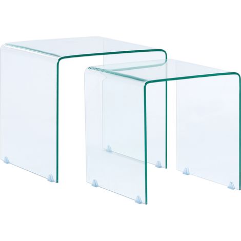 Conjunto de 2 mesas auxiliares nido de vidrio transparente rectangular minimalista Kendall