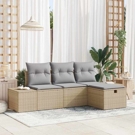 Garten-Sofa-Set mit Kissen 4 pcs Beige Poly Rattan
