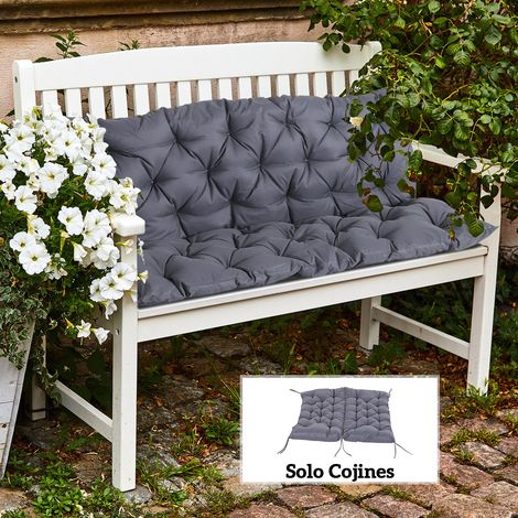 Cojín para Banco de Jardín o para Balancín de Jardín 132x110x10 cm de 2 Plazas con 6 Cordones de Fijación Gris Oscuro (1/5)
