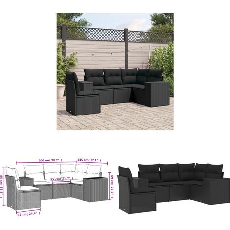 5-tlg. Garten-Sofagarnitur mit Kissen Schwarz Poly Rattan - Gartensofas - Outdoor Möbel - Gartenmöbelset - Rattan Gartenmöbel - Lounge Set - Home & Living (1/3)