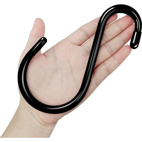 Crochets en S Métal Gainé PVC, Lot de 12 Crochets Antidérapants Grand Format Noir pour Cuisine, Placard et Jardin (1/5)
