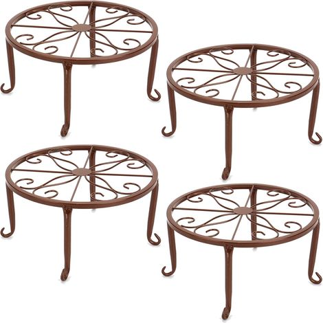 Ensemble de 4 supports pour plantes en métal, 23 cm (usage intérieur/extérieur) – Convient comme support pour plantes, support pour bac à boissons ou présentoir pour citrouilles – Finition bronze (1/5)