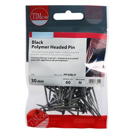 TIMCO Polymer Headed Pins A4 Stainless Steel Black - 30mm