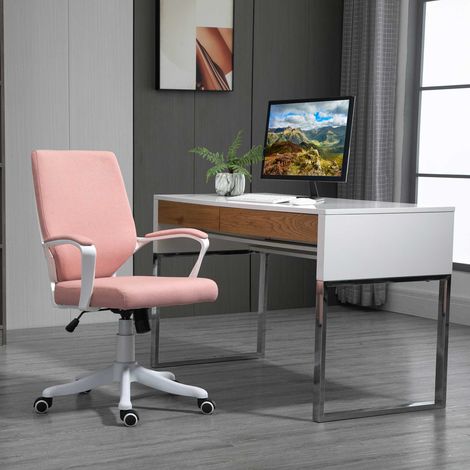 Sedia da scrivania girevole, sedia da ufficio inclinabile con braccioli e altezza regolabile, 62x69x92-100 cm, rosa (1/5)