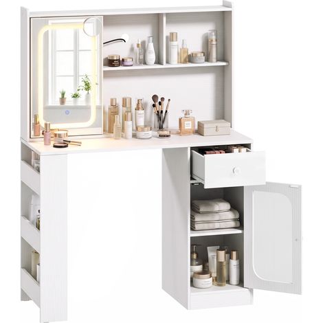HOMCOM Toeletta da Trucco con Specchio Scorrevole Bianco (1/5)