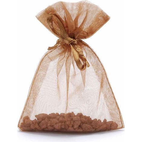 Sachet en organza bronze idéal pour emballer de petits cadeaux, lot de 100, 8 x H. 11 cm (7,5 cm au cordon)