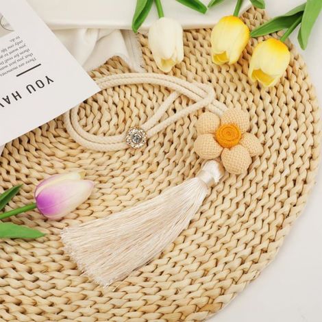 Attaches Rideaux Tissées Fleur - 4pcs Coton, Liens Corde Supports Fenêtre Maison Bureau Hôtel Beige Étiquette (1/5)