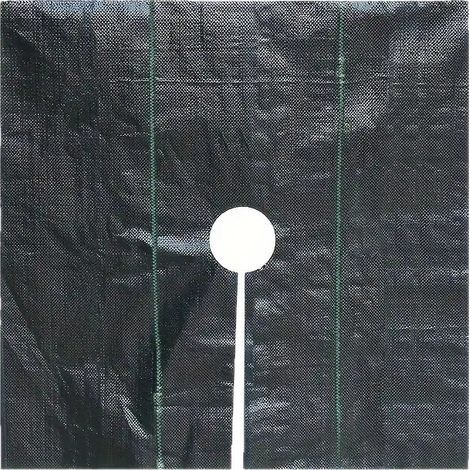 Toile de paillage PE noire 120x120cm anti-herbes respirante avec 8 sardines et capuchons, pour jardin verger et serre (1/5)