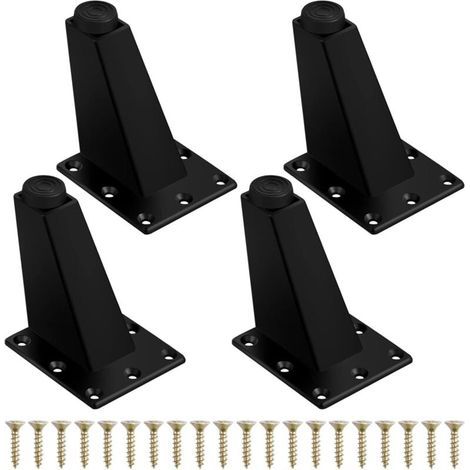 4Pcs Pieds de Meuble à Toute Épreuve Pieds de Table en Métal Pieds de Meubles Réglable Jambes de Canapé Pieds de Table Obliques avec Plaque de Montage et Vis pour Commode de Placard, 75mm Noir Mat (1/4)