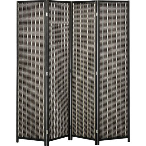 Faltbarer Raumteiler aus Kiefernholz und Bambus, 180 x 180 cm, braun und schwarz
