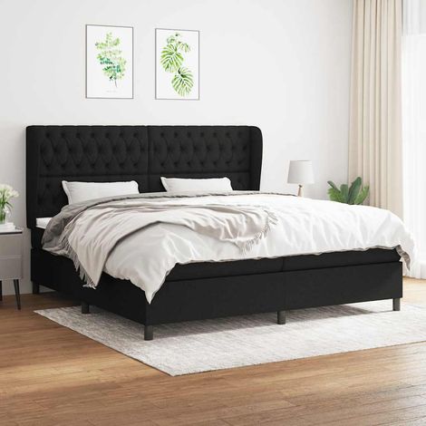 Sommier à lattes de lit avec matelas Noir 200x200 cm Tissu (1/5)
