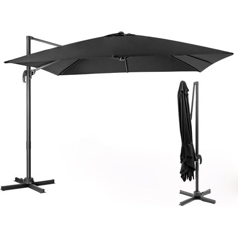 COSTWAY Ombrellone da Giardino 3 x 3 m, Ombrellone Pieghevole da Esterno con 3 Inclinazioni, Rotazione a 360°, Manovella, 8 Stecche, Base Incrociata, Angolo Regolabile, per Giardino, Balcone (Nero) (1/5)