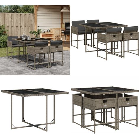 Ensemble à manger de jardin 5 pcs coussins gris résine tressée - Salon De Jardin - Meuble De Jardin - Set De Salon De Jardin - Résine Tressée - Mobilier D'extérieur - Home & Living