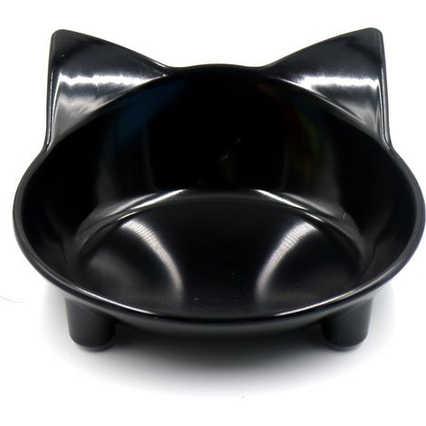Bol pour chat noir, antidérapant, ergonomique pour le confort des moustaches. (1/5)