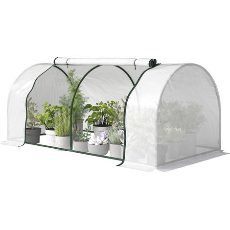 Serre à tomates 2x1x0,8m porte zippée bâche PE acier blanc (1/5)