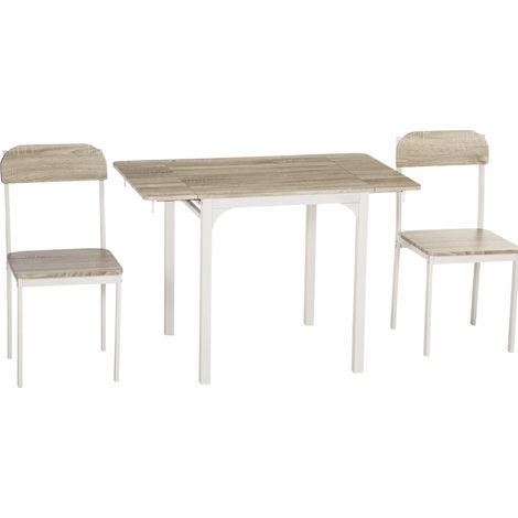Set pranzo 3 pezzi con tavolo pieghevole e 2 sedie MDF e acciaio naturale e bianco (1/5)