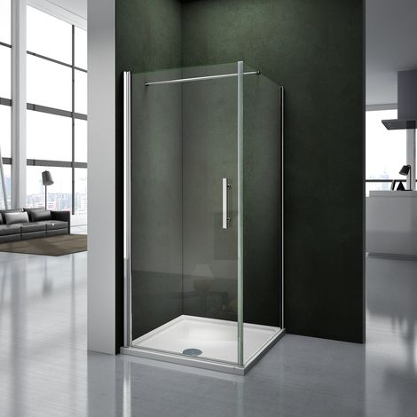 70x80x195cm Porte pivotante porte de douche paroi de douche cabine de douche avec barre de fixation 140cm verre anticalcaire (1/5)