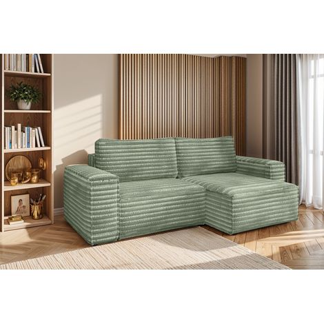L-förmiges Bohoo-Ecksofa mit Schlaffunktion stoff Velo Olive Rechts (1/5)